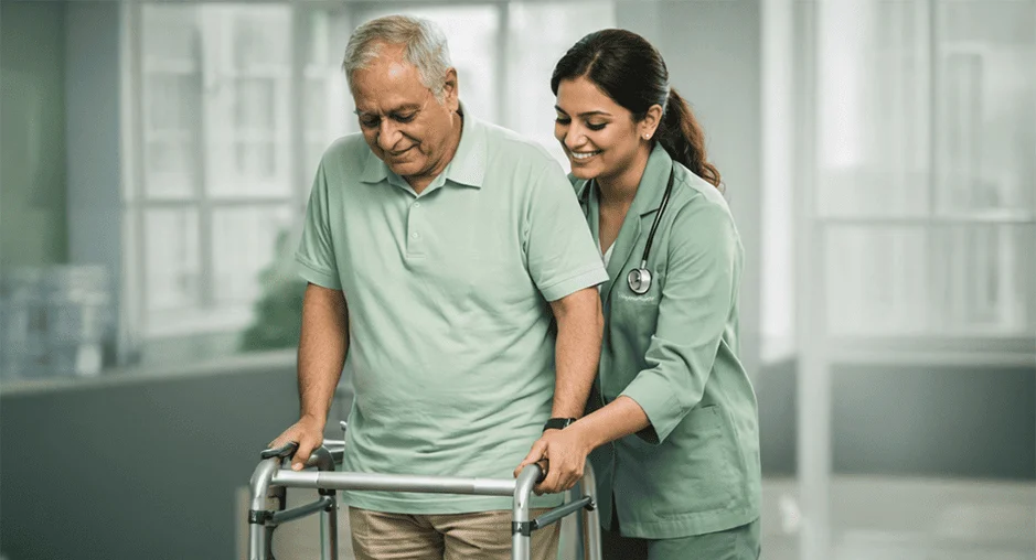 Patient undergoing stroke rehabilitation and neurological physiotherapy