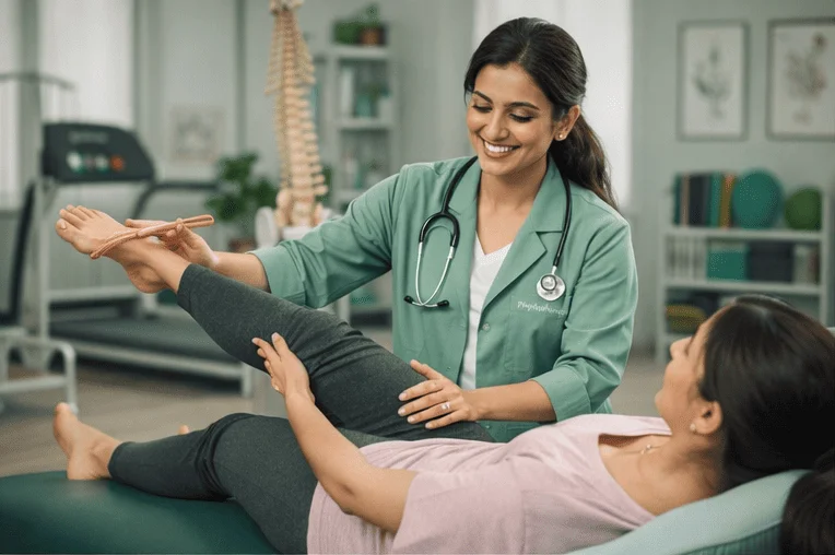 Physiotherapist applying manual therapy for ankle sprain